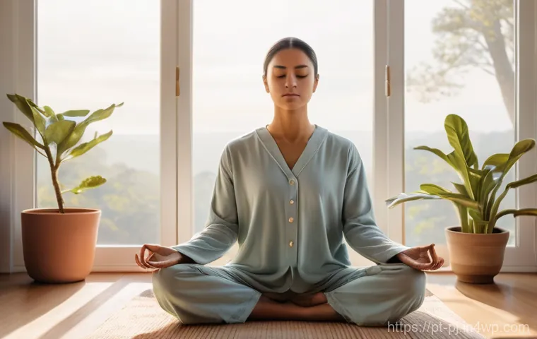 내면 평화 명상에 적합한 시간대 - **Morning Serenity: The Dawn of Awareness**
A person in their late 20s to early 30s is meditatin...