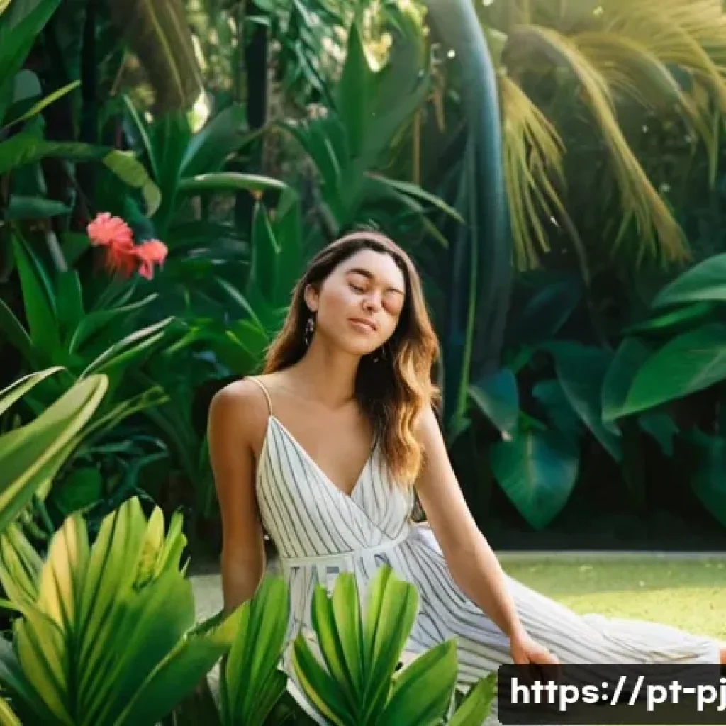 내면 평화 명상과 타인과의 관계 개선 - **Prompt:** A serene young woman with warm, sun-kissed skin sits in a tranquil garden in Rio de Jane...