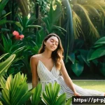 Home 22 내면 평화 명상과 타인과의 관계 개선 - **Prompt:** A serene young woman with warm, sun-kissed skin sits in a tranquil garden in Rio de Jane...