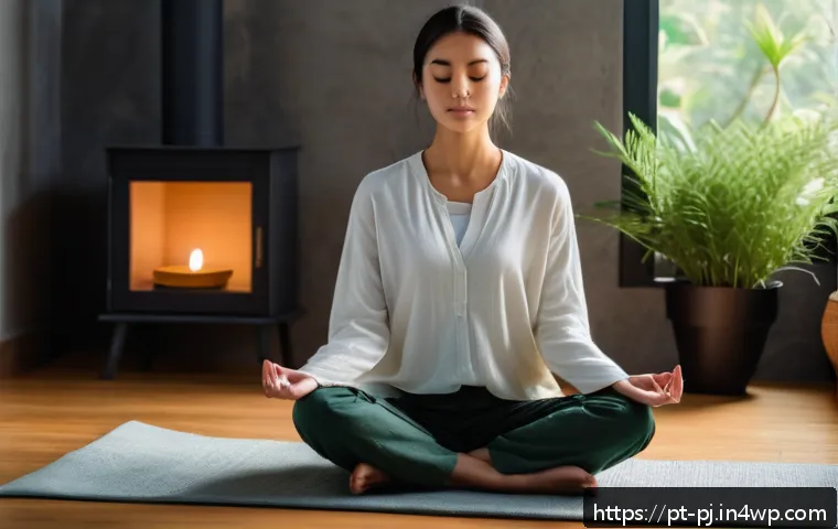 내면 평화 명상 시 발생하는 일반적인 어려움 - A serene meditation scene featuring a young adult sitting cross-legged on a soft cushion in a cozy, ...