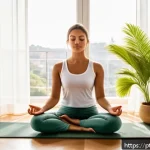 Home 23 내면 평화 명상을 위한 온라인 강의 추천 - A serene, sunlit home meditation corner in a Brazilian apartment, featuring a small wooden altar wit...